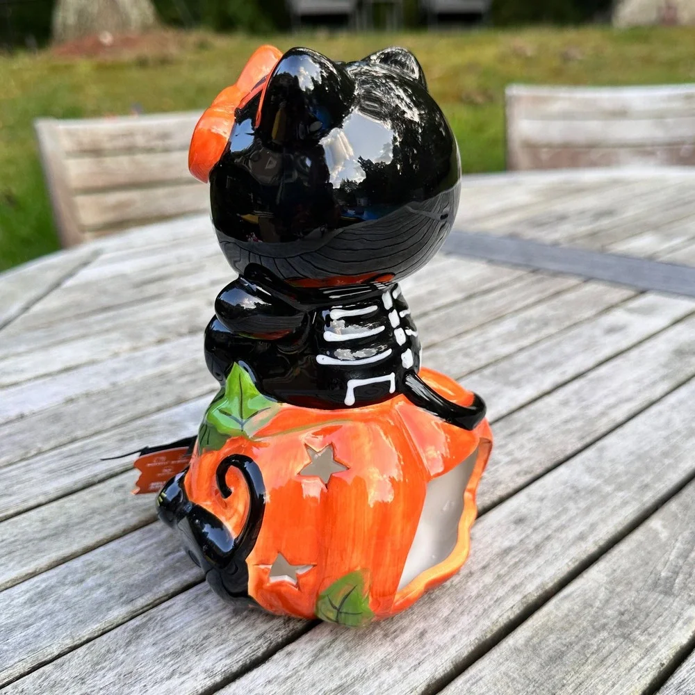 Sanrio Hello Kitty Skeleton Pumpkin Ceramic Tea Light Candle Holder Halloween